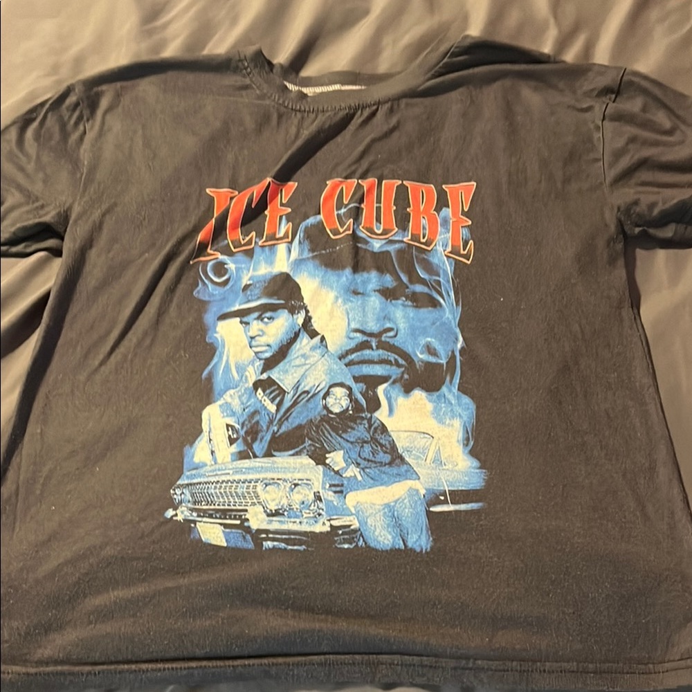 Black Graphic Tee with Blue Ice Cube Design